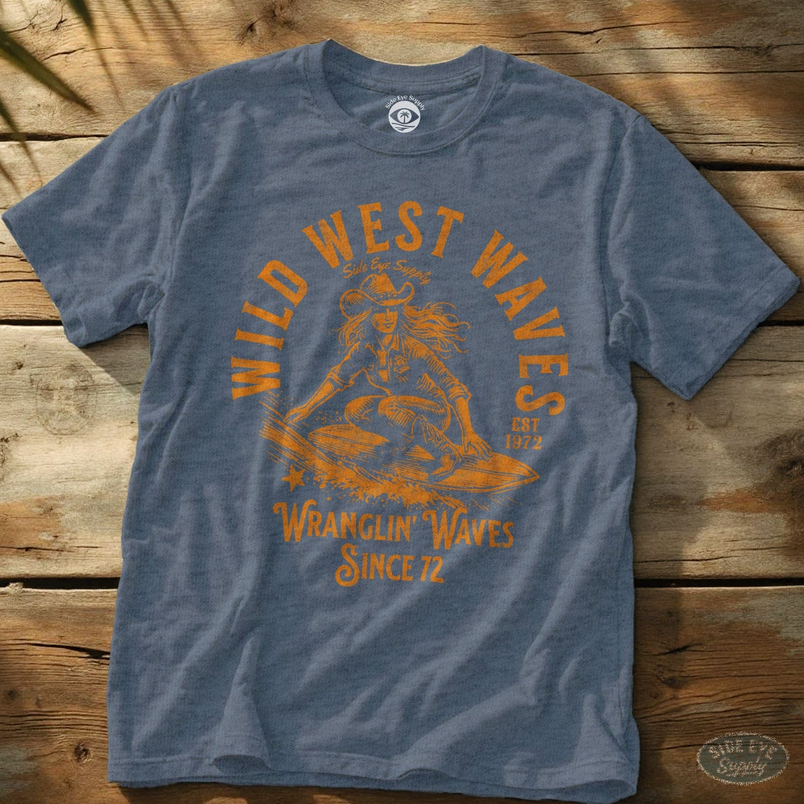 Wild West Waves Tee Heather Indigo / S - by Side Eye Supply - Surf Beach Life Apparel