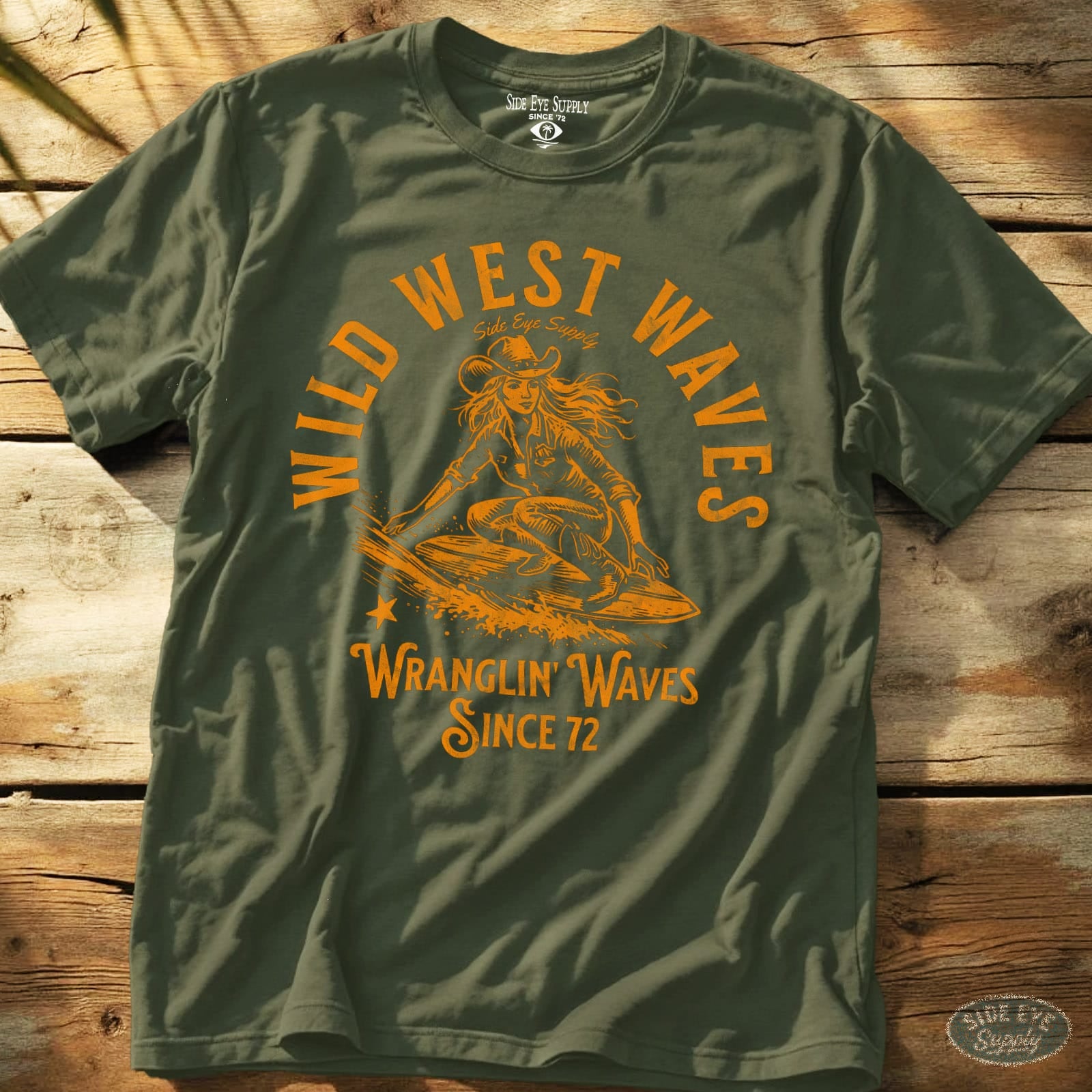 Wild West Waves Tee Military Green / S - by Side Eye Supply - Surf Beach Life Apparel
