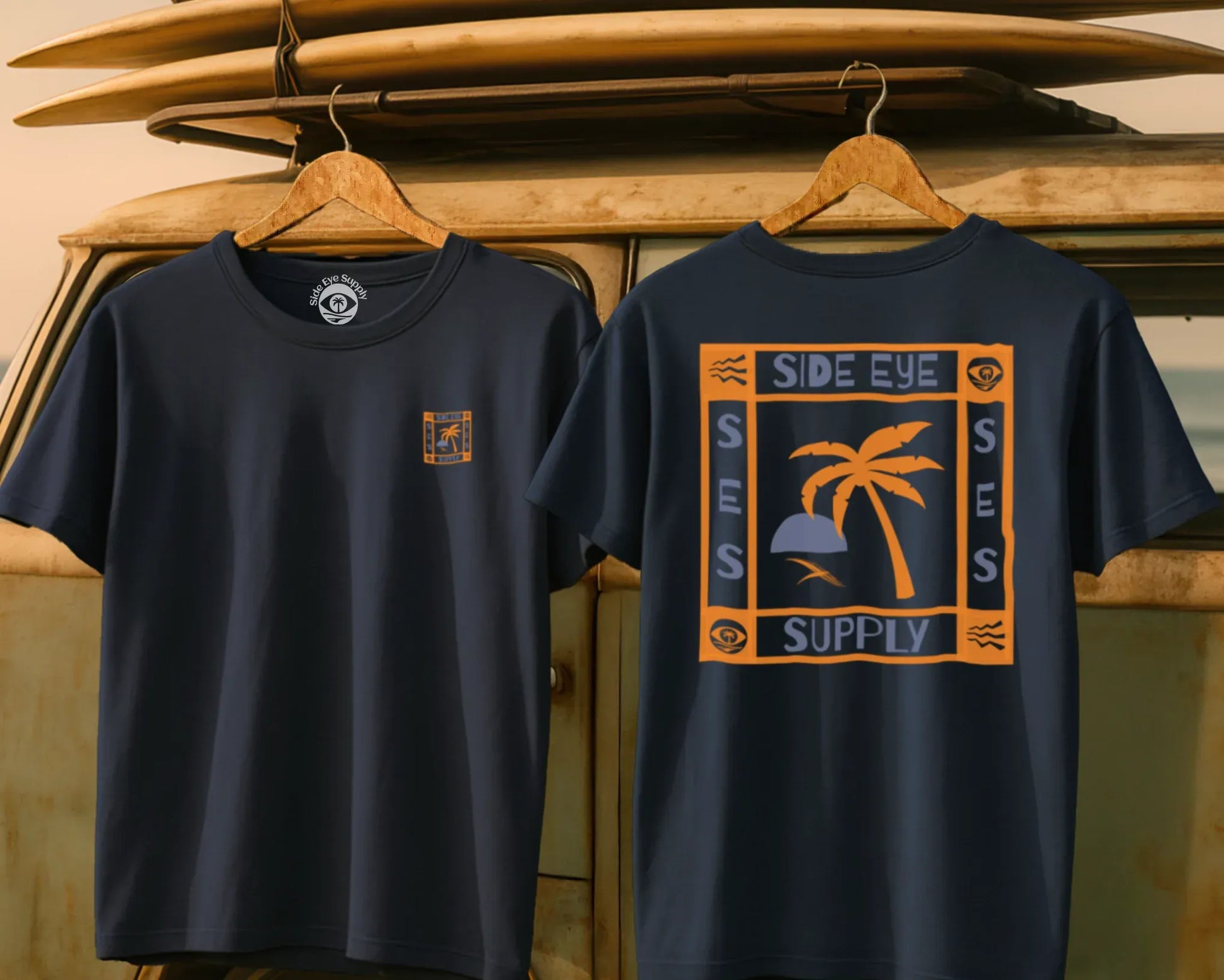 Window Palm Tee Navy / S - by Side Eye Supply - Surf Beach Life Apparel