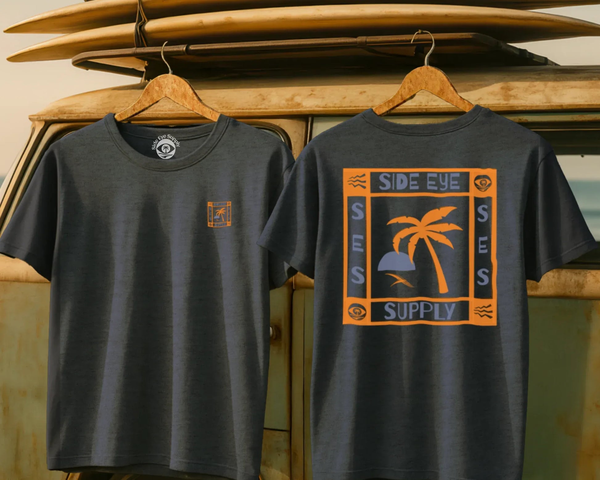 Window Palm Tee Heather Indigo / S - by Side Eye Supply - Surf Beach Life Apparel