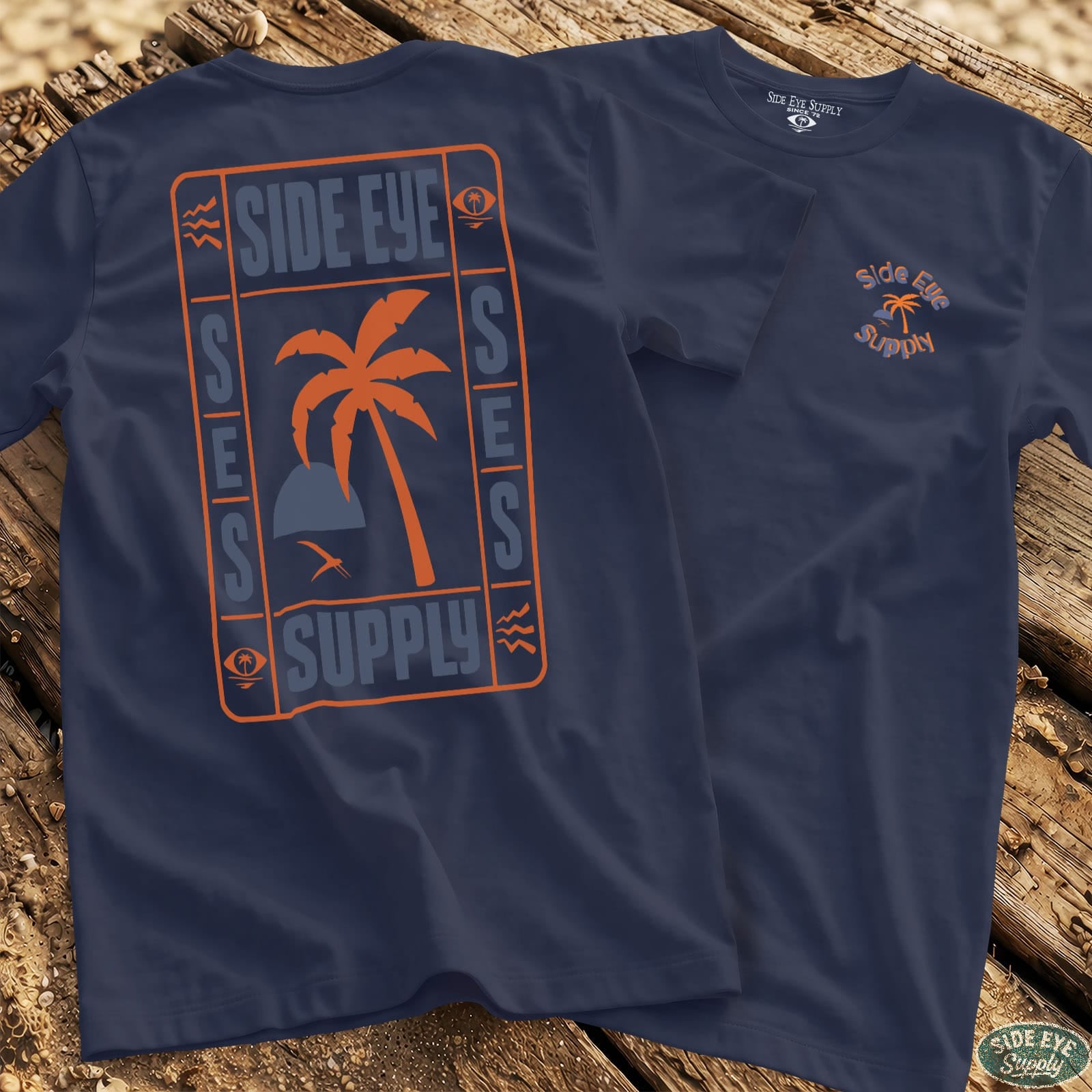 Window Palm Tee Navy / S - by Side Eye Supply - Surf Beach Life Apparel